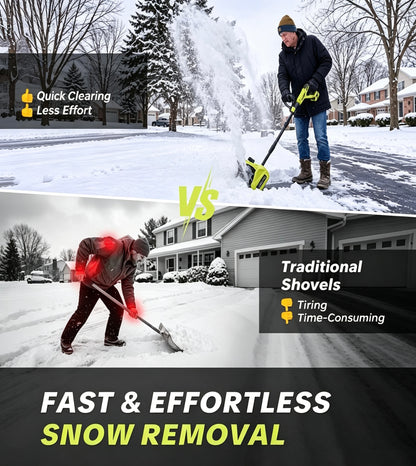 21V Cordless Snow Shovel with 2 Batteries, Adjustable Handle & Directional Chute