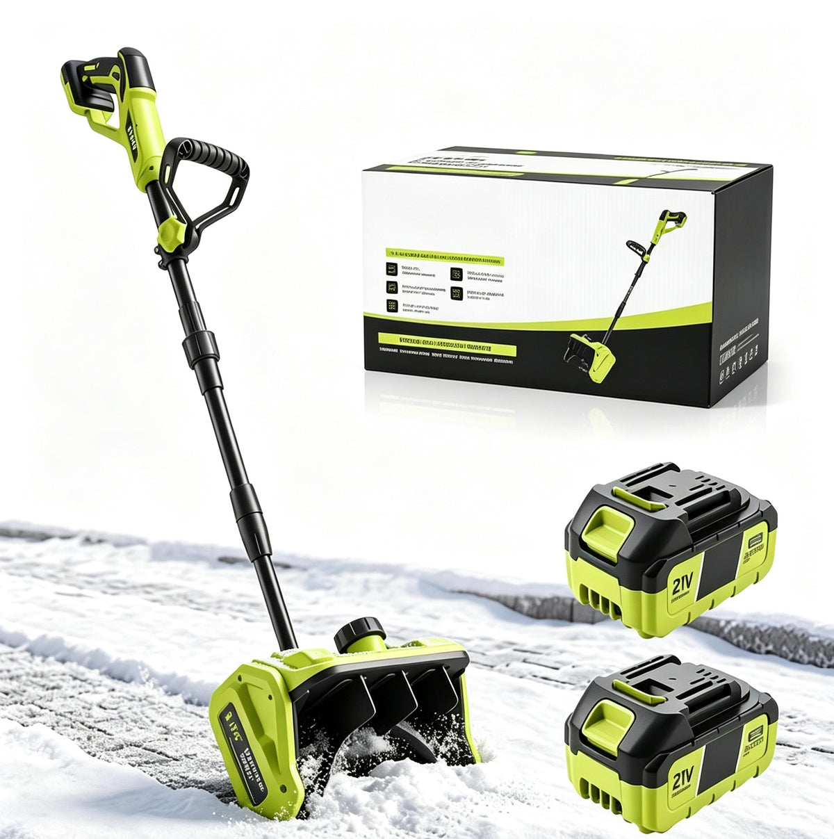 21V Cordless Snow Shovel with 2 Batteries, Adjustable Handle & Directional Chute