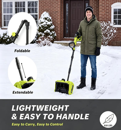 21V Cordless Snow Shovel with 2 Batteries, Adjustable Handle & Directional Chute