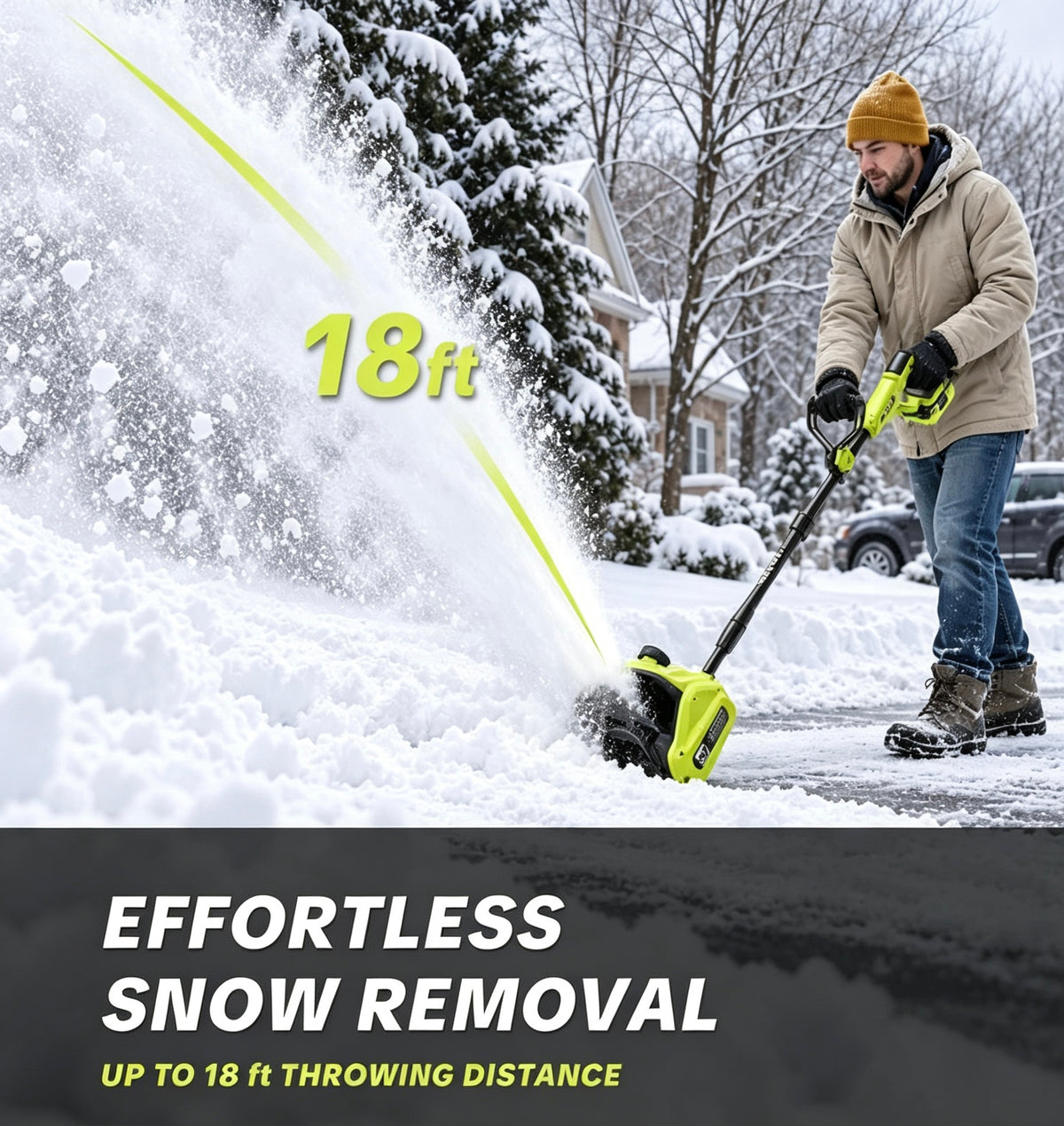 21V Cordless Snow Shovel with 2 Batteries, Adjustable Handle & Directional Chute